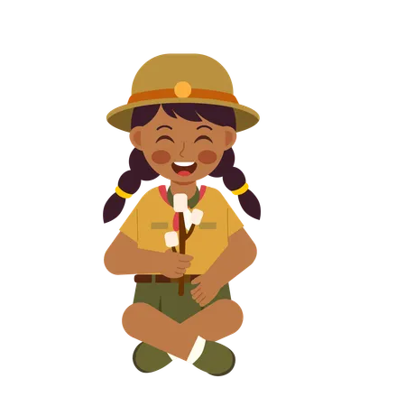 Girl Scout Holding Wood With Marshmallow  Illustration