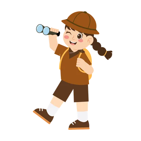 Girl scout with binoculars  Illustration