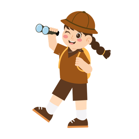 Girl scout with binoculars  Illustration