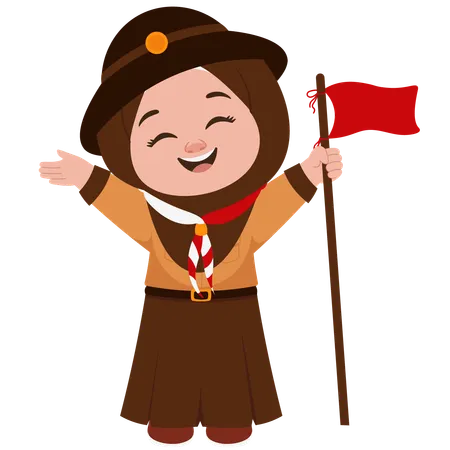 Girl Scout With Flag  Illustration