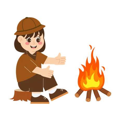 Girl Scouts with campfire  Illustration