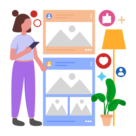 Girl scrolling Social Feeds  Illustration