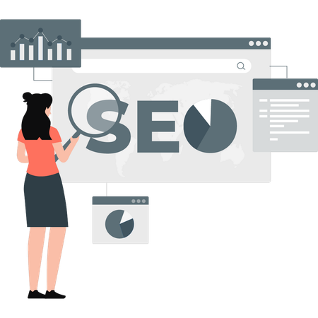 Girl search engine SEO optimization  Illustration