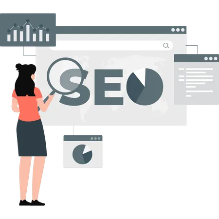 Girl search engine SEO optimization  Illustration