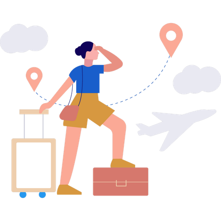 Girl searches for trip location  Illustration