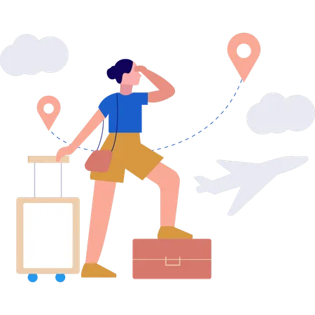 The Girl Is Looking At Location Pin Illustration