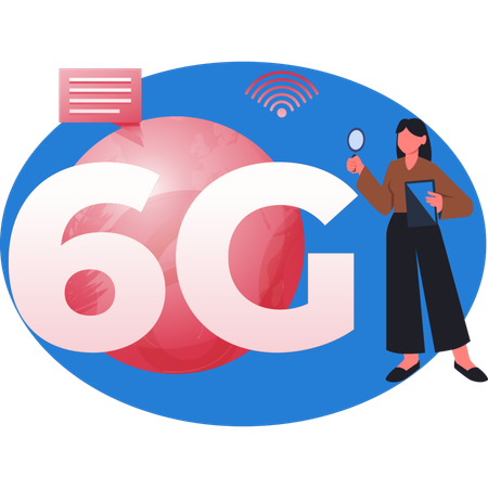 Girl searching 6G signal  Illustration