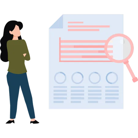 Girl Searching About Document Presentation Illustration