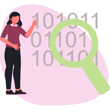 Girl searching binary coding  Illustration