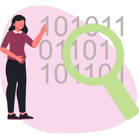 Girl searching binary coding  Illustration