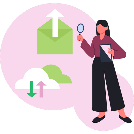 Girl searching cloud data  Illustration