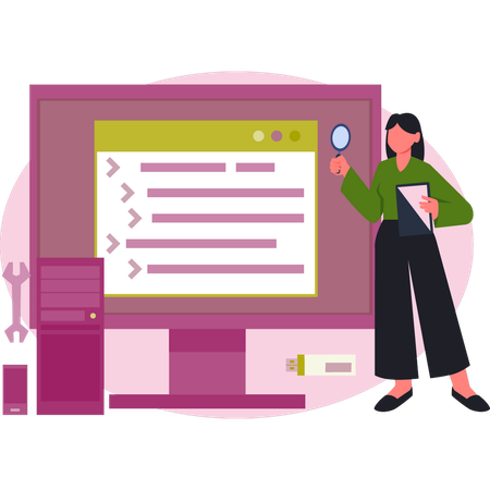 Girl searching computer coding  Illustration