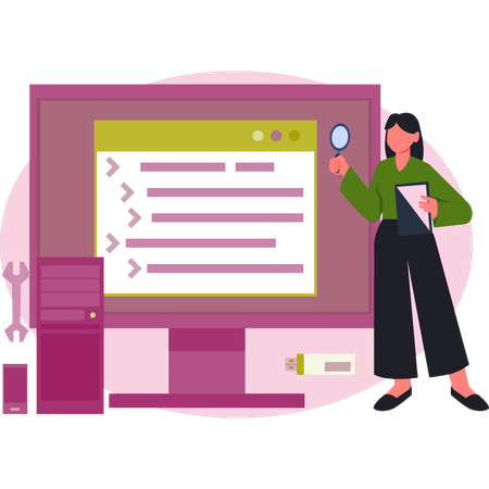 Girl searching computer coding  Illustration