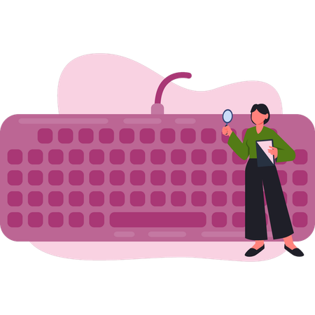 Girl searching computer keyboard  Illustration