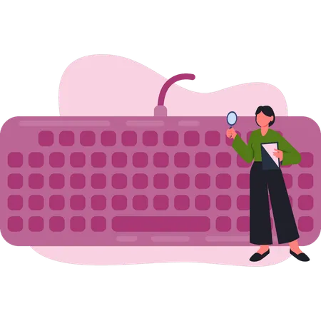 Girl searching computer keyboard  Illustration