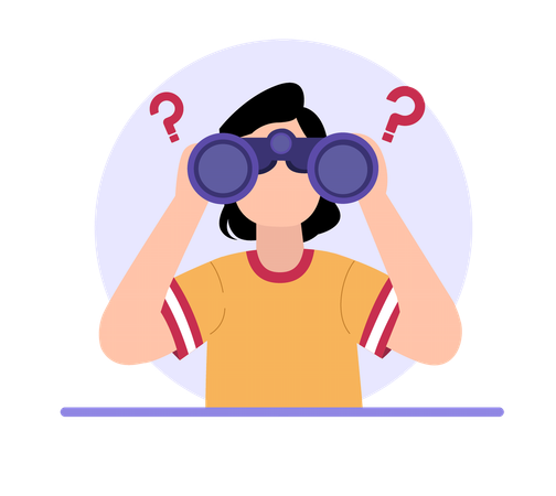Girl searching error with binoculars  Illustration