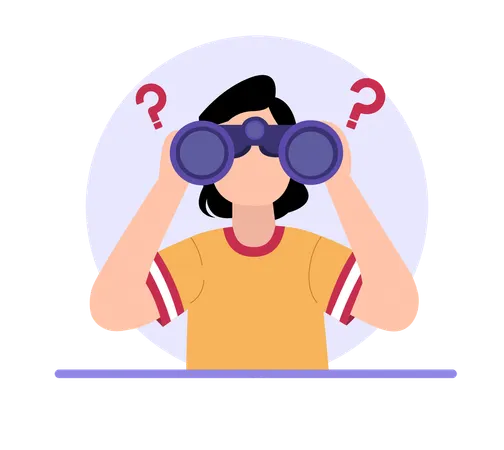 Girl searching error with binoculars  Illustration