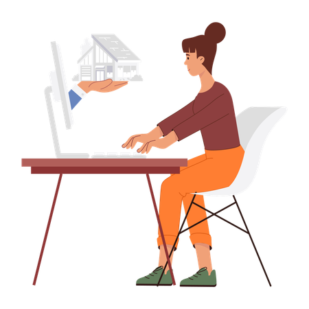 Girl searching for house on online platform  Illustration