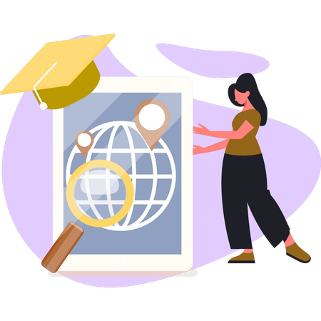 Girl searching global location  Illustration