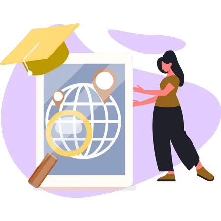 Girl searching global location  Illustration