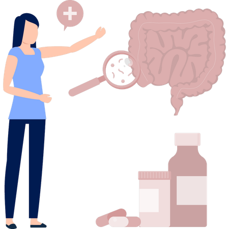 Girl  searching large intestine  Illustration