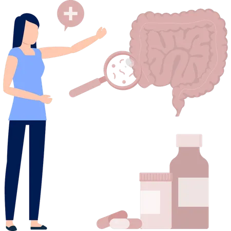 Girl  searching large intestine  Illustration