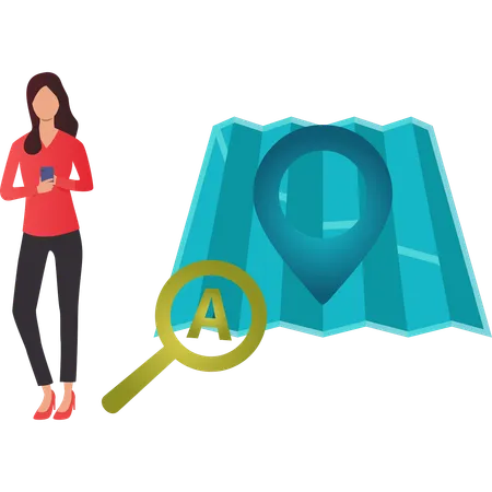 Girl searching location on mobile  Illustration