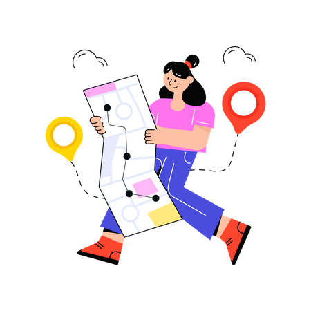 Girl searching Map Navigation  Illustration