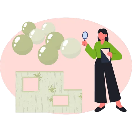 Girl  searching molecules  Illustration