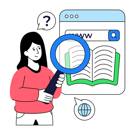 Girl Searching Online Book  Illustration