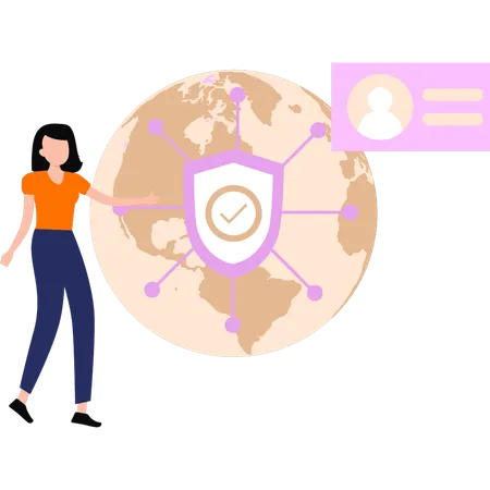 Girl Has A Secure Global Network Illustration