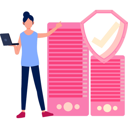 Girl secures server dataf  Illustration