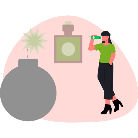 Girl  seeing at grenade  Illustration