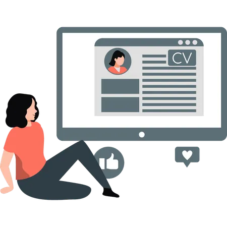 Girl seeing curriculum vitae  Illustration