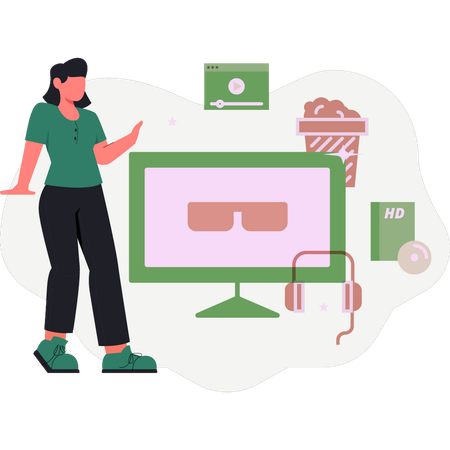 Girl seeing goggle in monitor screen  Illustration