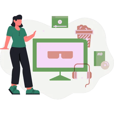 Girl seeing goggle in monitor screen  Illustration