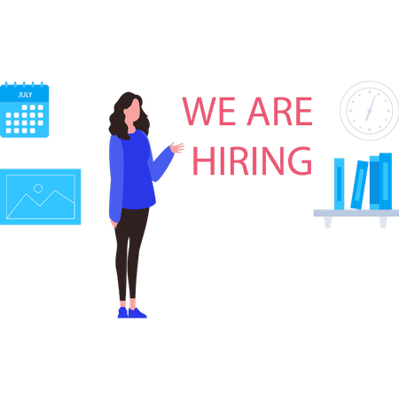 Girl seeing that we are hiring  Illustration