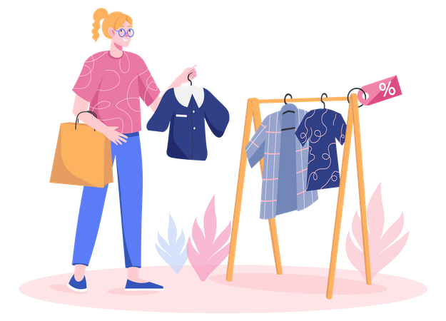 Girl select cloth in store  Illustration