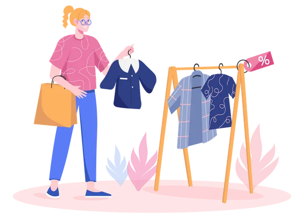 Girl select cloth in store  Illustration