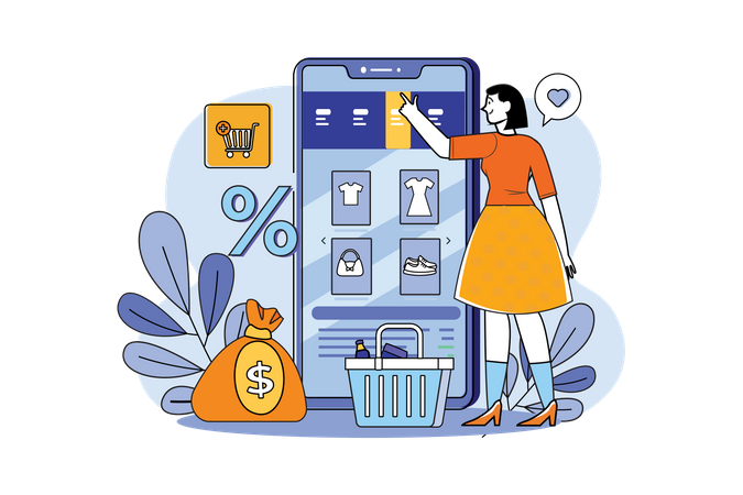 Girl Select Product Online  Illustration