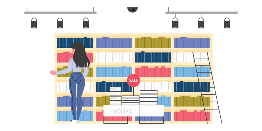Girl selecting book in library Illustration
