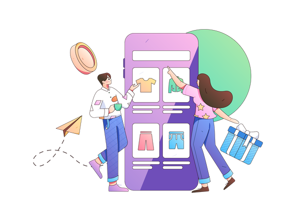 Girl selecting cloth on shopping application  Illustration