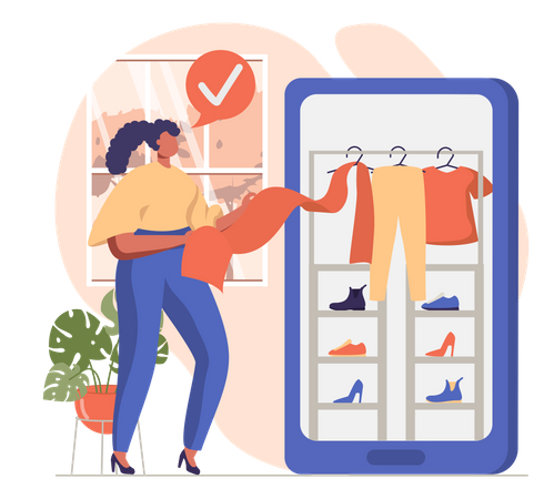 Girl Selecting Clothes Illustration