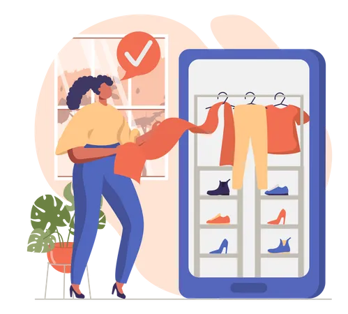Girl Selecting Clothes  Illustration