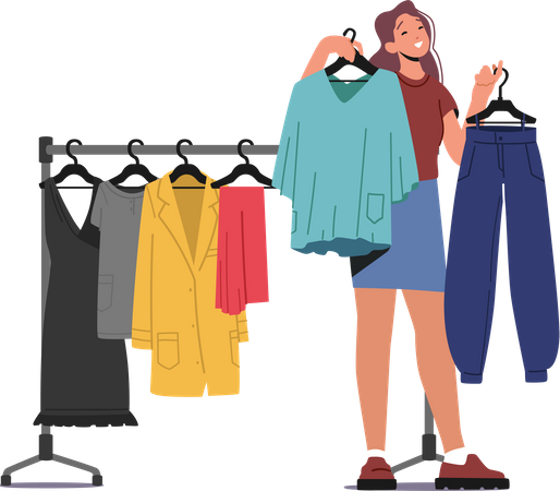 Girl selecting clothes at shopping mall  Illustration