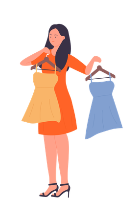 Girl selecting dress  Illustration