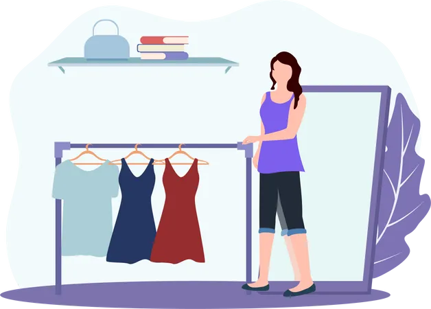 Girl selecting dress Illustration