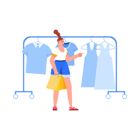 Girl selecting dress  Illustration