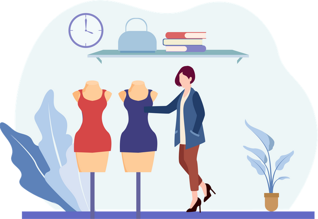 Girl selecting dress  Illustration