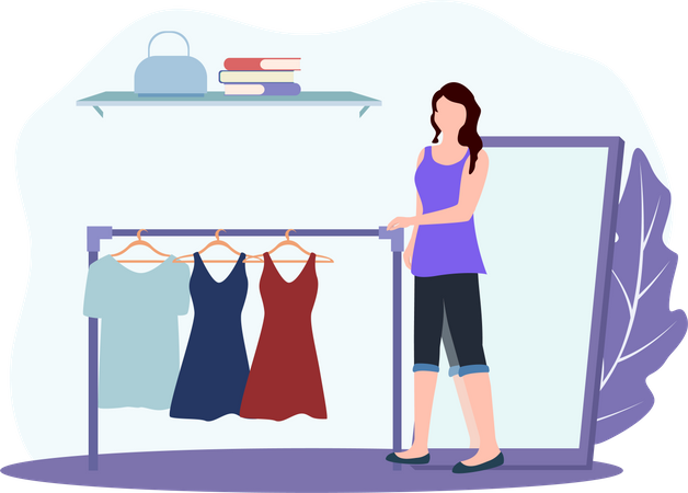 Girl selecting dress  Illustration